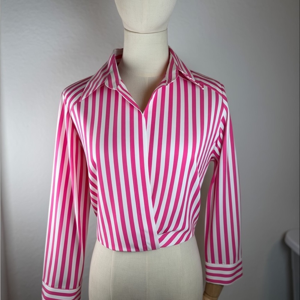Elegant Pink and White Striped Blouse